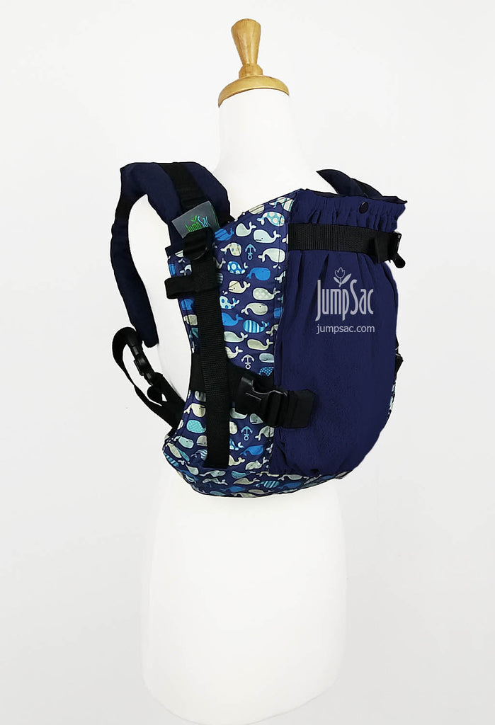 Nautical Whales with Navy Blue Mesh on Blueberry (Flux)